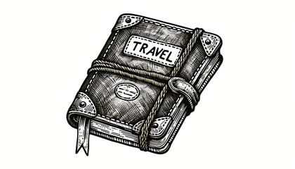 Hand-drawn illustration of a travel pocket-size notebook showing cover and pages