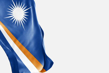 National flag of Marshall Islands flutters in the wind. Wavy Marshall Islands Flag. Close-up front...