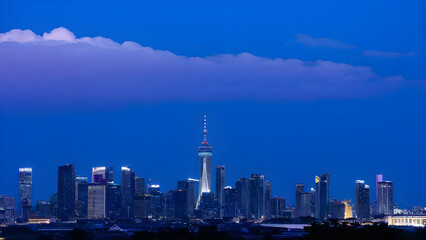 Obraz premium panorama of the city, sky line view, amazing sky line, ai generated