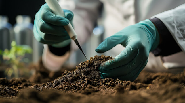 A laboratory technician testing soil pH level 