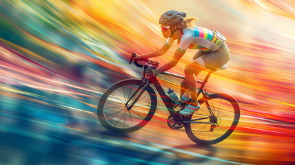 Motion blurred girl cyclist on a velodrome.