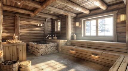 rustic sauna cabin, where can you relax. Geerative AI