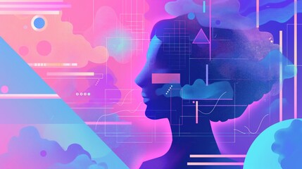 Fototapeta premium Digital art of a woman’s silhouette in a futuristic abstract design illustration.