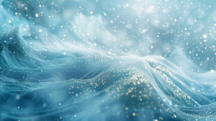 Abstract background with fluid blue and teal patterns misty overlays and twinkling lights backdrop