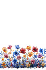 colorful watercolor flowers on white background for greeting cards and invitations.