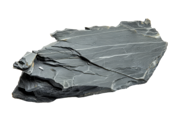 A piece of slate breaks, natural layers and texture on a white background.