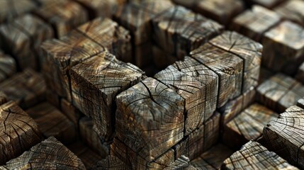 Texture of brown wooden tree log in circular cube form