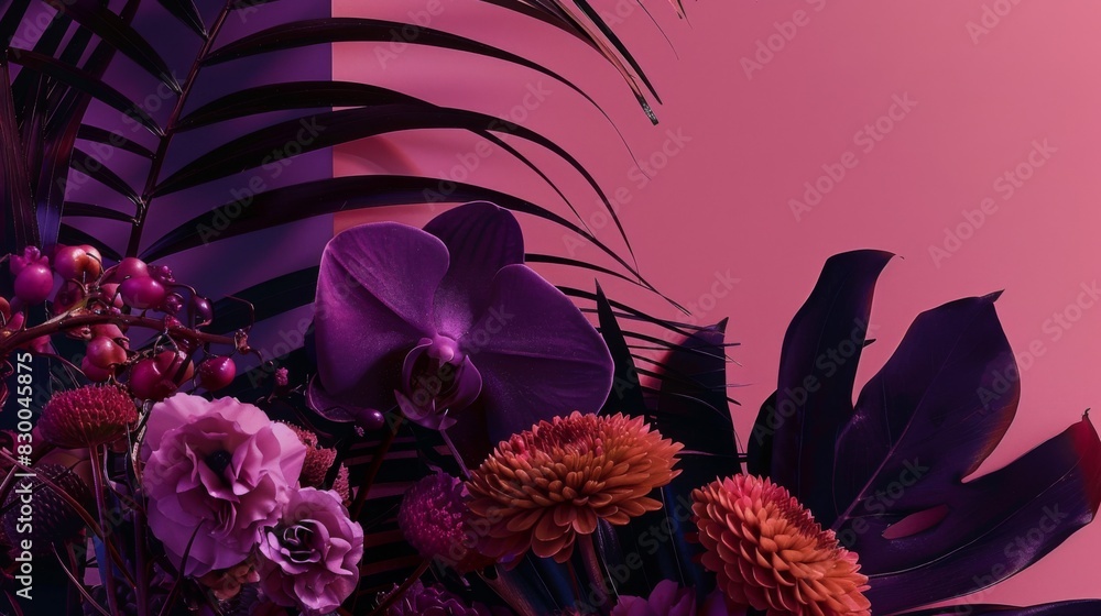 Poster vibrant flowers arranged gracefully on a table, creating a colorful and fragrant display