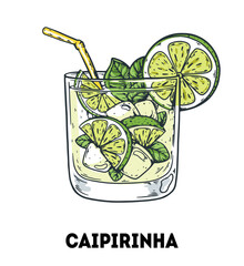 Caipirinha cocktail illustration. Hand drawn sketch. Vector illustration. Isolated object.