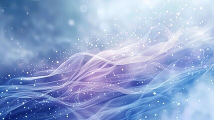 Winter-themed background with flowing blue and lavender ribbons snowflake textures and glowing mist backdrop
