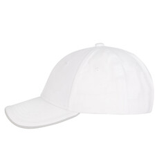 Side View White Baseball Cap, Isolated.