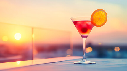 Classic Martini cocktails on a stylish rooftop bar, isolated on a gradient background 