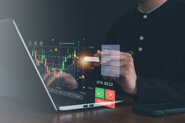 Businessman analyzing forex trading graph financial data. Business finance background.business finance technology and investment concept. Stock Market Investments Funds and Digital Assets.