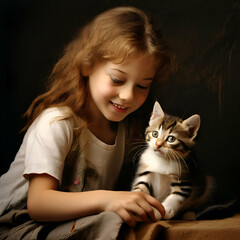 a girl playing with her kitten