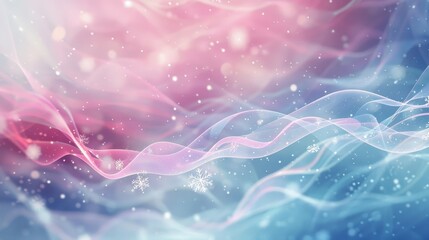 Winter-themed background with wave patterns in blue and pink snowflake motifs and ethereal glow backdrop