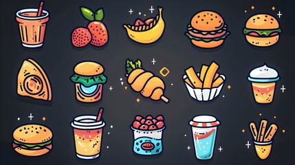 Assortment of Colorful and Appetizing Food and Drink Items