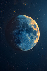 Obraz premium Crescent moon nestled among stars, isolated on a dark blue gradient background 