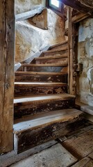 Rustic old  stairs. Generative AI. Old but beautiful.