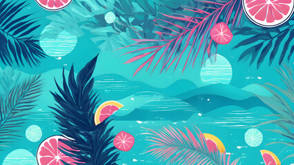 Summer aesthetic wallpaper, summer vacation background, summer beach wallpaper, warm summer at the beach, ai generated