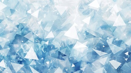 Abstract mosaic featuring blue and white triangles crystalline textures and shimmering effect backdrop
