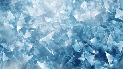 Frosty blue and white triangles with crystalline textures and shimmering effect in a mosaic background backdrop