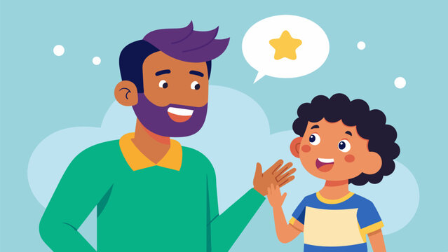A parent and child excitedly discussing the new and unique afterschool program they just signed up for.. Vector illustration