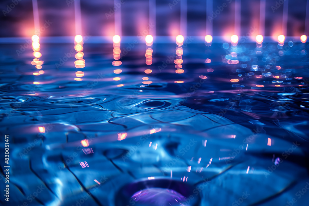 Aufkleber glowing underwater lights in modern swimming pool, background with empty space for text