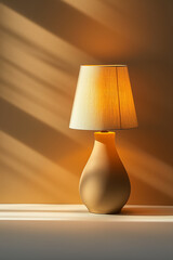 Glowing night lamp casting soft shadows, isolated on a beige gradient background 