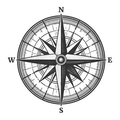 Wind rose Nautical Compass map sketch engraving generative ai fictional character vector illustration. Scratch board imitation. Black and white image.