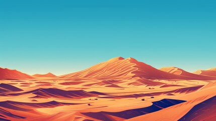 Naklejka premium Nature and Landscapes Deserts: An illustration of a vast desert landscape, with sand dunes and a clear sky
