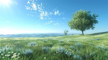 Obraz premium Nature and Landscapes Meadow: A 3D copy space background of a peaceful meadow