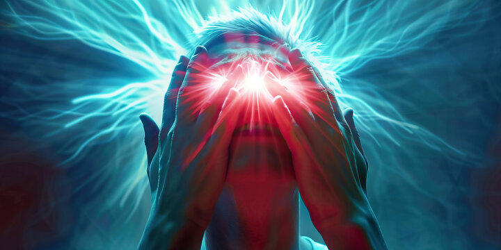 Blinding Headache: The Intense, Blinding Pain of a Severe Headache - Visualize a scene where a headache causes intense pain that feels like a blinding light, overwhelming the senses