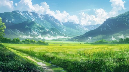 Obraz premium Nature and Landscapes Valleys: An illustration of a picturesque valley