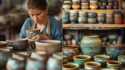 Artisanal Craft Workshop:artists working on handmade products like pottery,