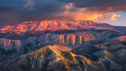fault-block mountains glowing in the golden light of a setting sun - Powered by Adobe