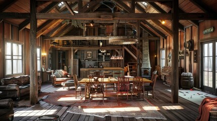 Rustic hunting house interior Generative AI