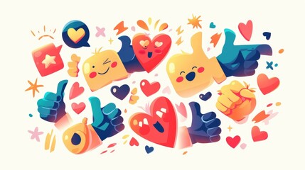 Positive reactions like thumbs up and hearts displayed on a clean white backdrop