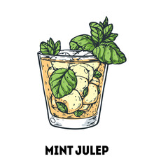 Mint Julep cocktail illustration. Hand drawn sketch. Vector illustration. Isolated object.