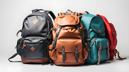 Backpacks, isolated white background, Generative AI