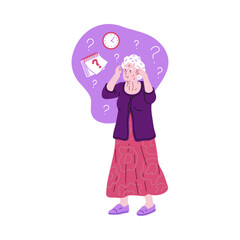 Elderly woman with cognitive confusion vector illustration