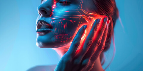 Woman Holding Her Jaw: Possible Indicator of Jaw Pain or TMJ Disorder