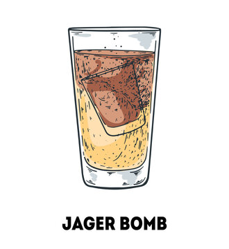 Jager bomb cocktail illustration. Hand drawn sketch. Vector illustration. Isolated object.