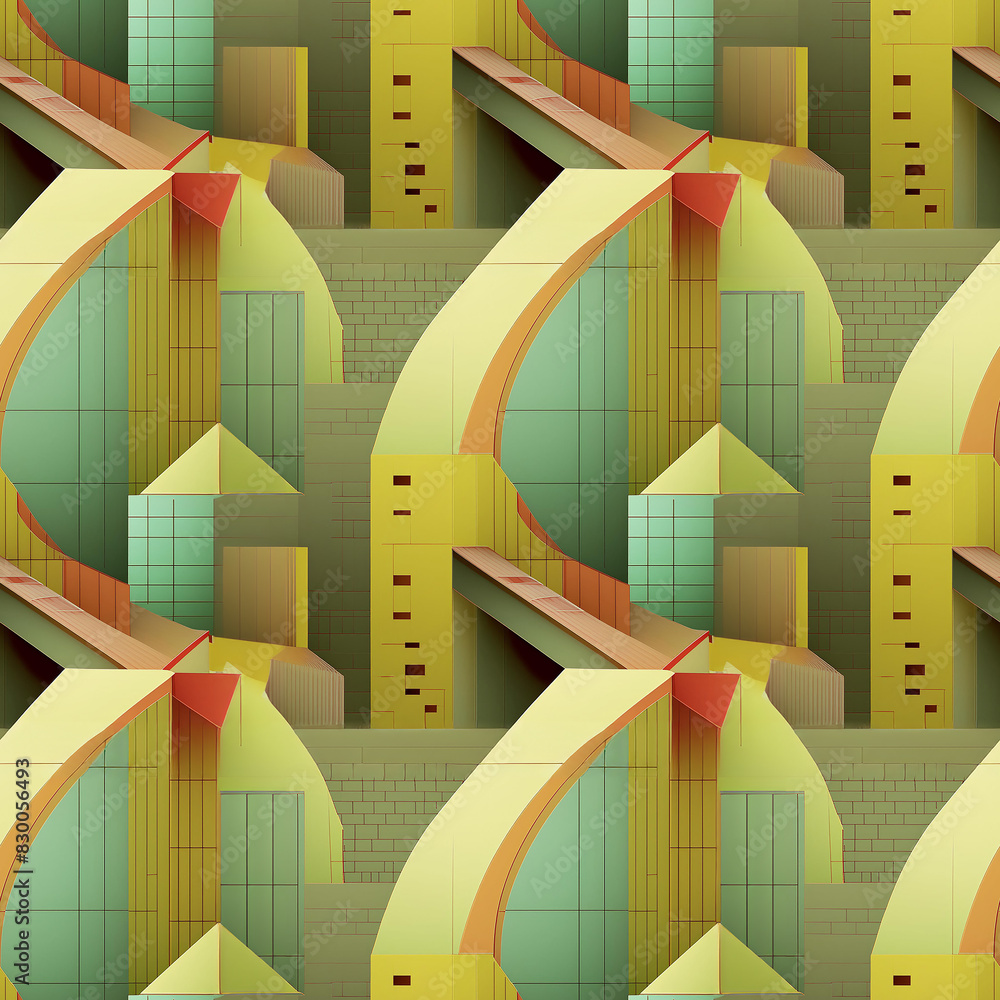 Poster building pattern with red roof seamless