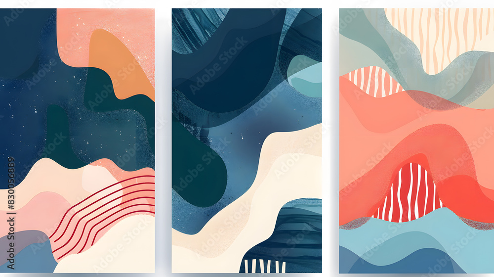 Poster vector set of abstract creative backgrounds in minimal trendy style. generative ai.