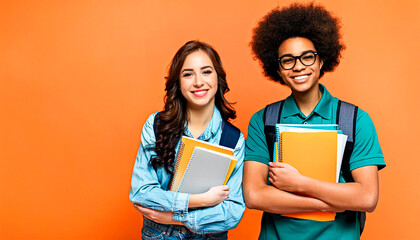 JOVEM ESTUDANTE SORRINDO SEGURANDO LIVROS E CADERNOS EM UM CONCEITO DE VOLTA &Agrave;S AULAS E ENSINO SUPERIOR, UNIVERSIT&Aacute;RIO E PREPARAT&Oacute;RIO PARA CONCURSO P&Uacute;BLICO