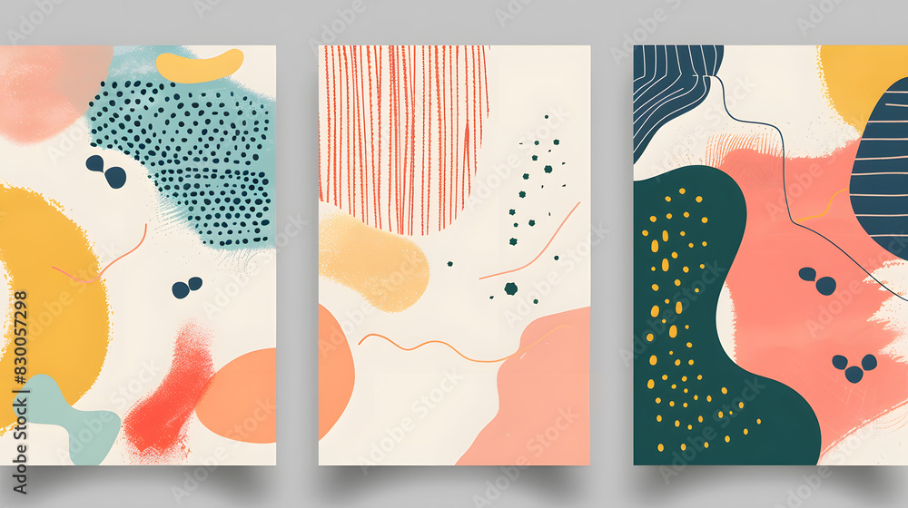 Poster vector set of abstract creative backgrounds in minimal trendy style. generative ai.