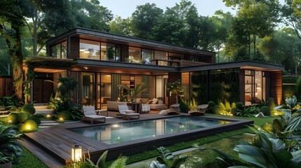Obraz premium A Modern House in the Forest