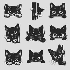 Obraz premium Peeking Cat Svg vector silhouette Bundle file, Cute cat SVG, Peeking Cat Svg vector silhouette file