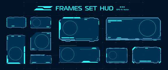 Futuristic HUD frames. Vector set for user interface. Modern template with windows and frames for...