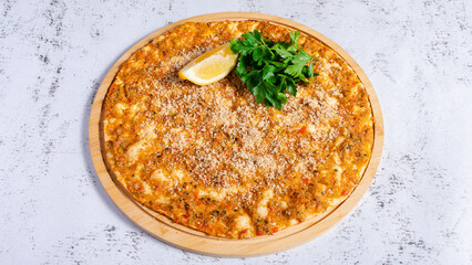 Meat lahmacun top view isolated